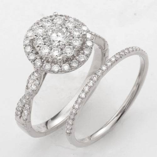 14KW 1.15CTW DIAMOND ROUND CLUSTER BRIDAL SET - Norma's Jewelry