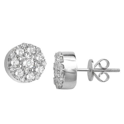 14KW 1.65CTW DIAMOND ROUND FLEUR CLUSTER EARRINGS - Norma's Jewelry