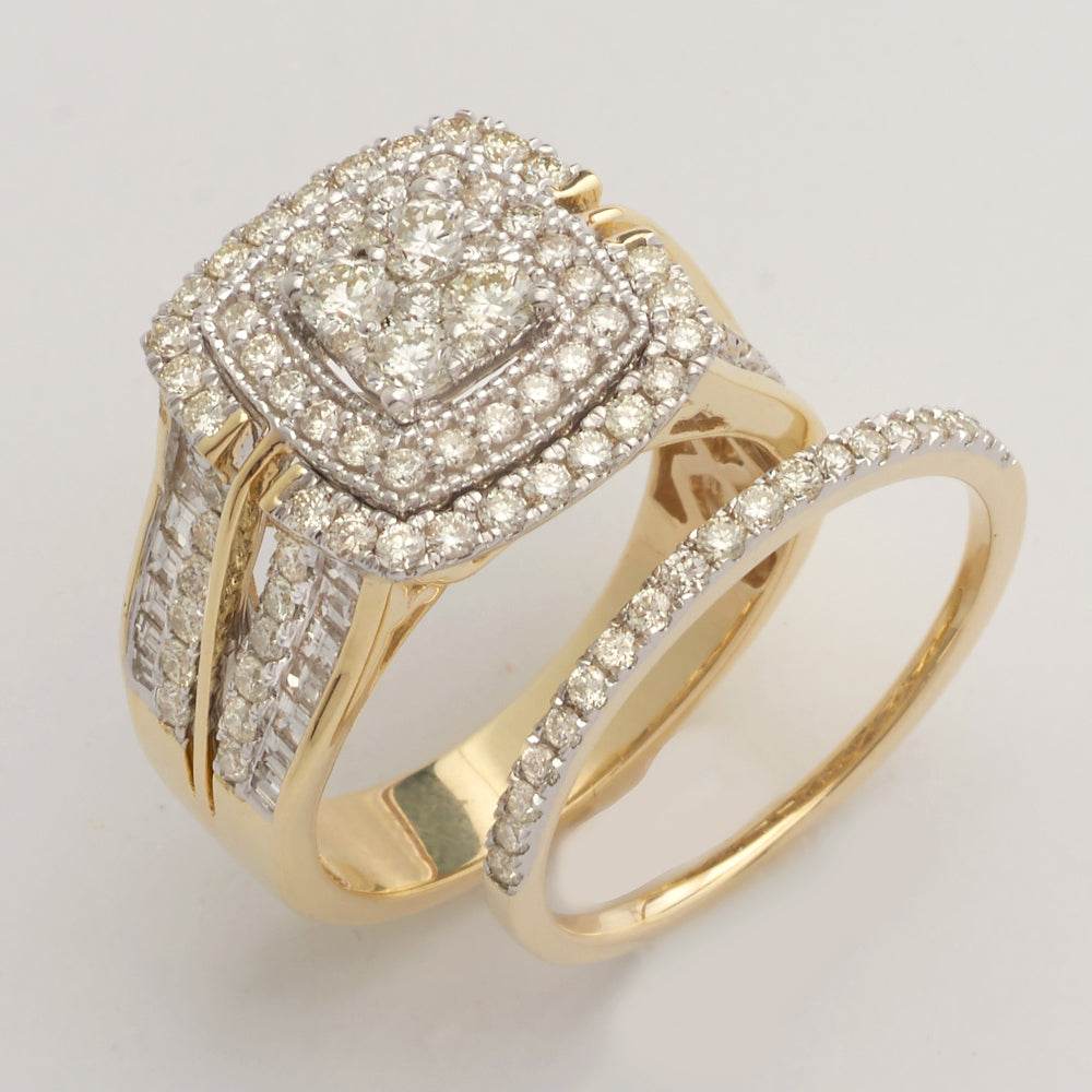 14KY 1.90CTW DIAMOND SQUARE CLUSTER BRIDAL SET - Norma's Jewelry