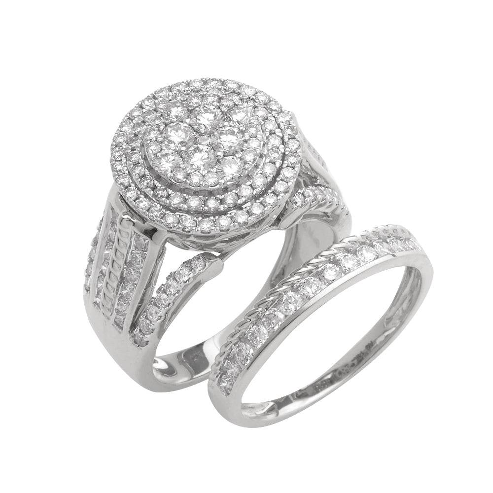 14KW 1.90CTW ROUND CLUSTER DIAMOND BRIDAL SET - 2 - Norma's Jewelry