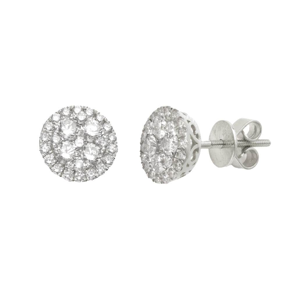 14KW 1.15CTW DIAMOND ROUND CLUSTER EARRINGS - - Norma's Jewelry
