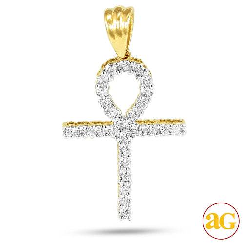 10KY 1.00CTW DIAMOND PRONG SET ANKH CROSS PENDANT - Norma's Jewelry