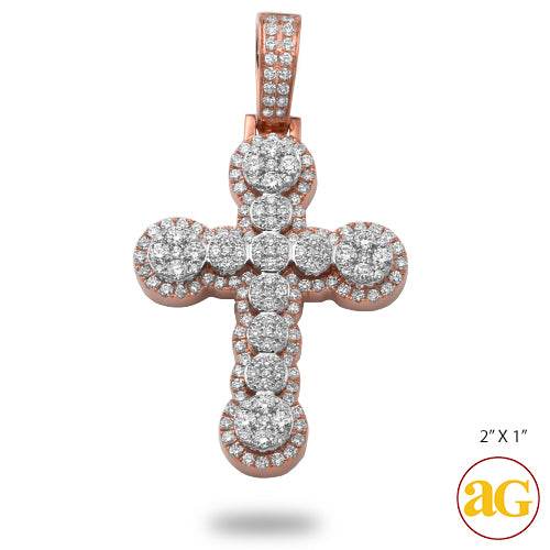14KR+W 2.30CTW DIAMOND ROUND CLUSTER FLARED CROSS - Norma's Jewelry