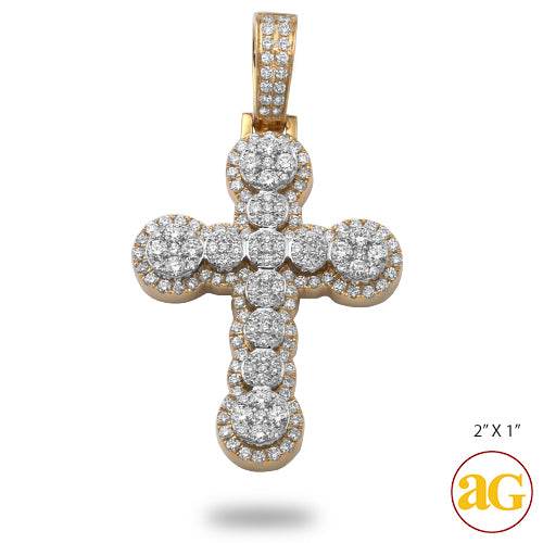 14KY+W 2.30CTW DIAMOND ROUND CLUSTER FLARED CROSS - Norma's Jewelry