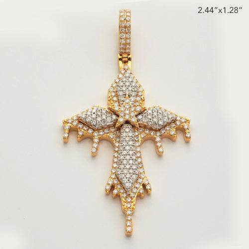14KY+W 2.35CTW DRIPPING DIAMOND POINTED CROSS - Norma's Jewelry