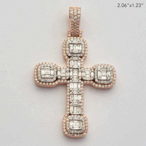 14KR+W 3.00CTW BAGUETTE DIAMOND CROSS WITH SQUARE - Norma's Jewelry