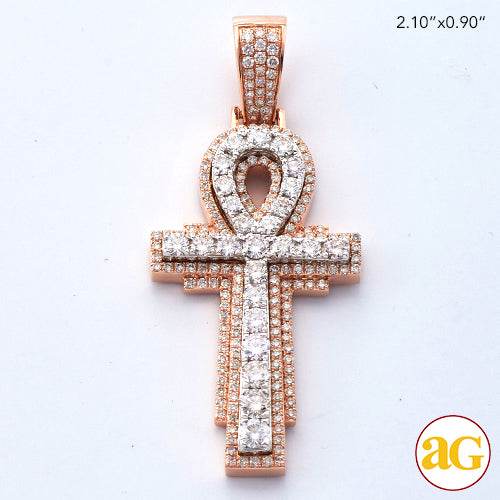 14KR+W 3.00CTW DIAMOND 3-D ANKH CROSS PENDANT - Norma's Jewelry