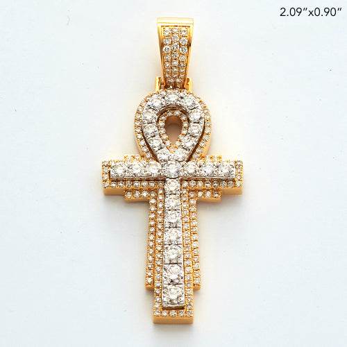 14KY+W 3.00CTW DIAMOND 3-D ANKH CROSS PENDANT - Norma's Jewelry