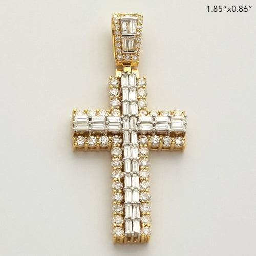 14KY+W 3.25CTW BAGUETTE DIAMOND 2-ROW CROSS - Norma's Jewelry