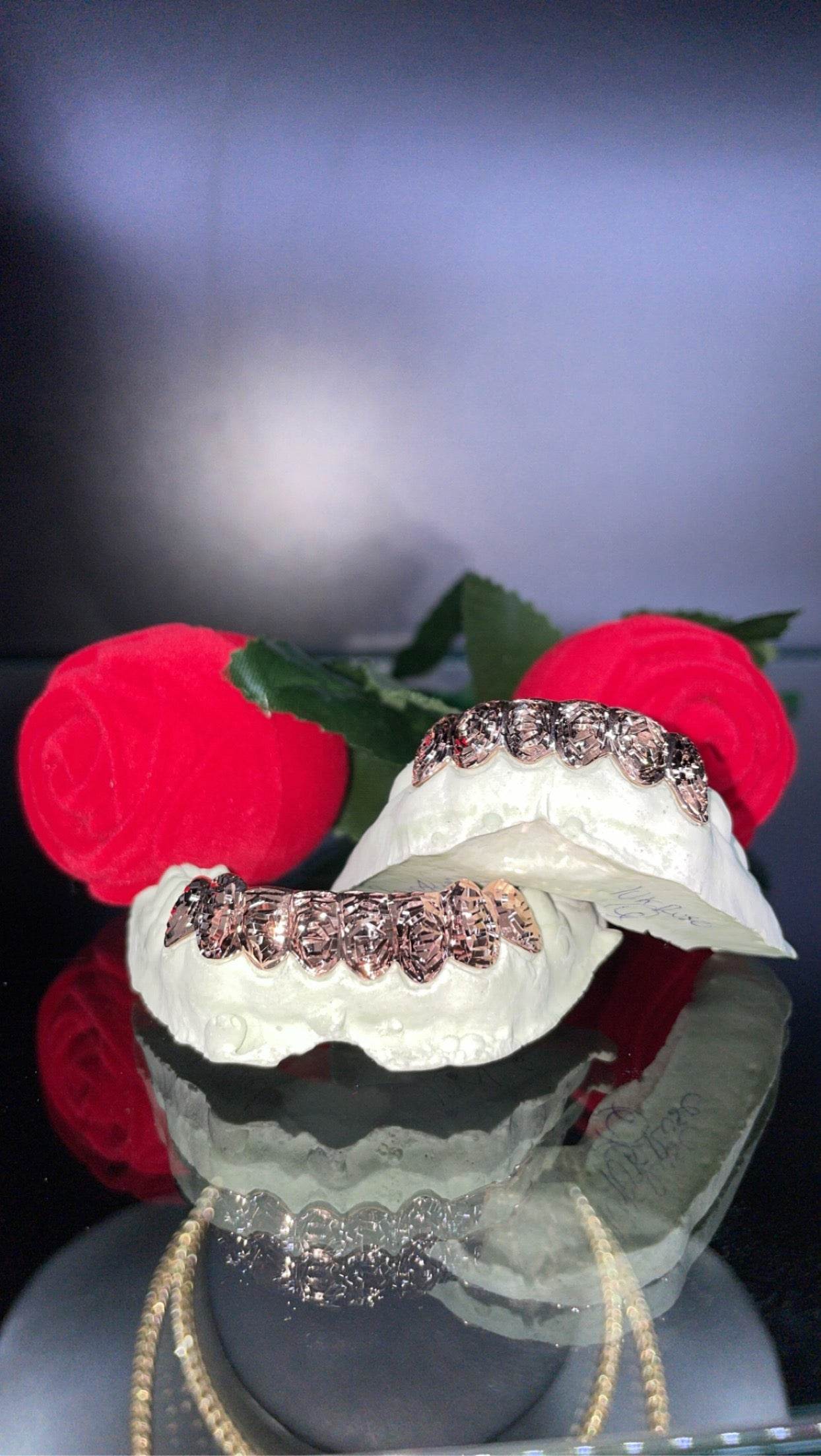 8 Teeth Gold Grillz - 8 Rose Gold Bottoms (Rose Cuts) - Norma's Jewelry