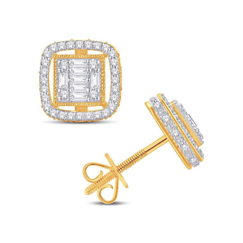 10 Karat Yellow Gold 0.49 Carat Diamonds Halo Cushion Frame Earrings-0126259-YG - Norma's Jewelry