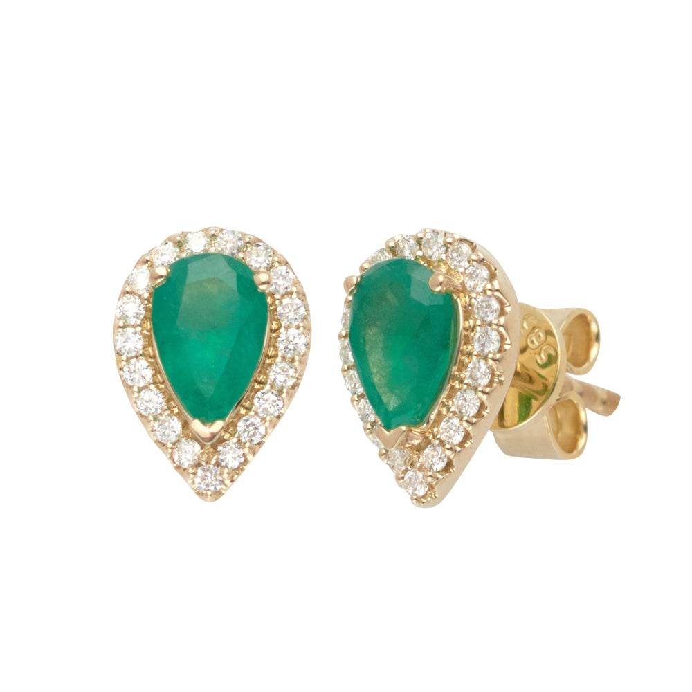 14KY 0.15CTW DIAMOND EARRINGS WITH PEAR EMERALD - Norma's Jewelry