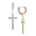 14KY 1.30CTW DIAMOND HUGGIES WITH DANGLING CROSS - Norma's Jewelry