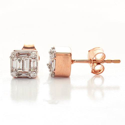 14KR+W 0.55CTW BAGUETTE DIAMOND EARRING STUDS - Norma's Jewelry