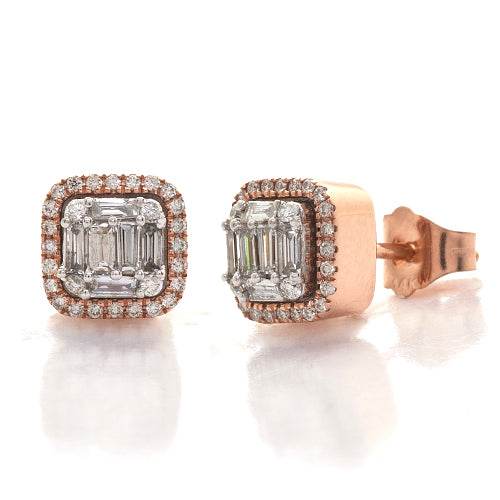 14KR+W 0.55CTW BAGUETTE DIAMOND HALO EARRINGS - Norma's Jewelry