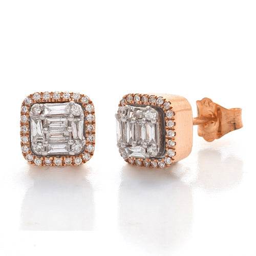 14KR+W 0.50CTW BAGUETTE DIAMOND HALO EARRINGS - Norma's Jewelry