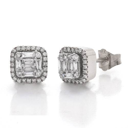 14KW 0.50CTW BAGUETTE DIAMOND HALO EARRINGS - Norma's Jewelry