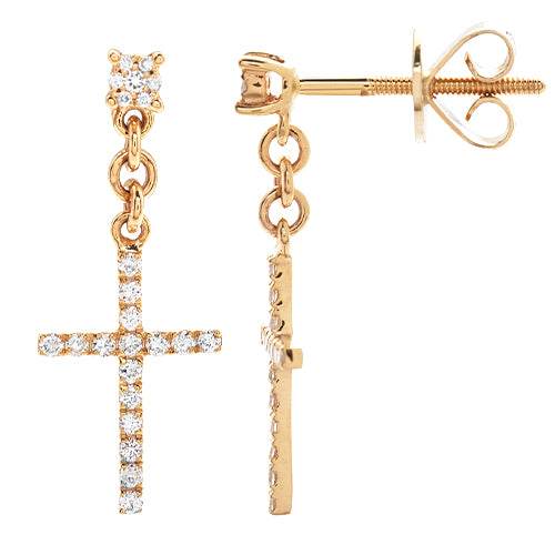 14KY 0.25CTW DIAMOND DANGLING CROSS EARRINGS - Norma's Jewelry