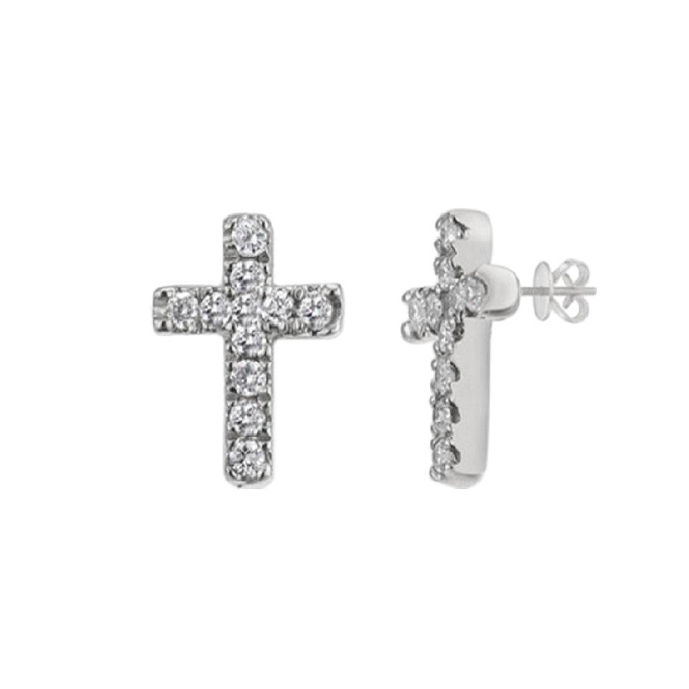 14KW 0.05CTW DIAMOND CROSS STUD EARRINGS - Norma's Jewelry