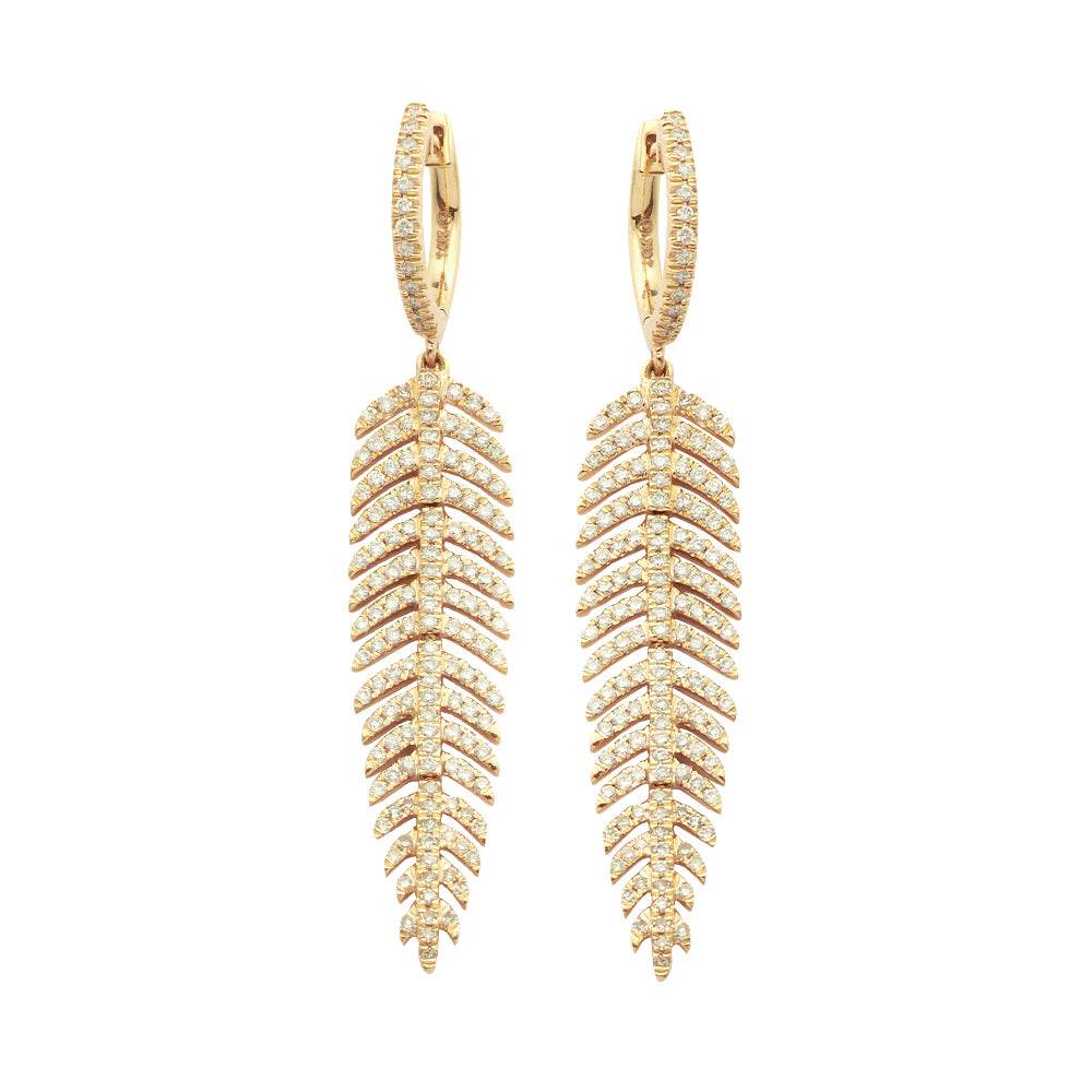 14KY 1.25CTW DIAMOND PALM LEAF DANGLING EARRINGS - Norma's Jewelry