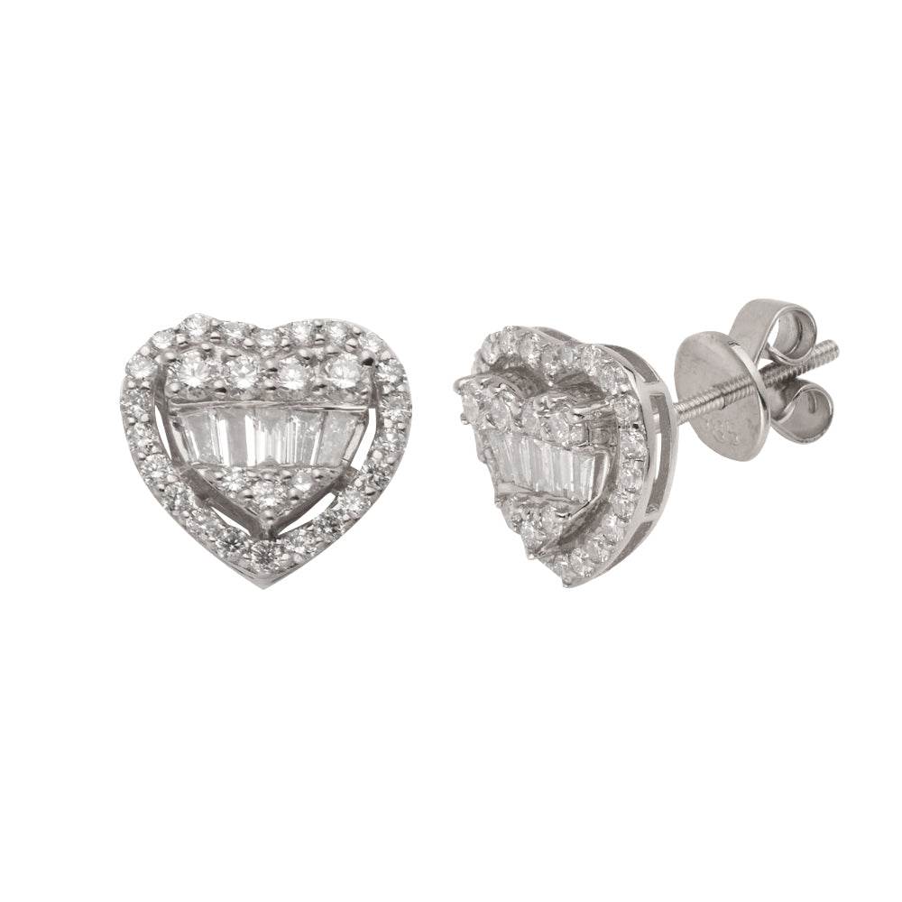 14KW 0.90CTW BAGUETTE DIAMOND 3D HEART EARRINGS - Norma's Jewelry