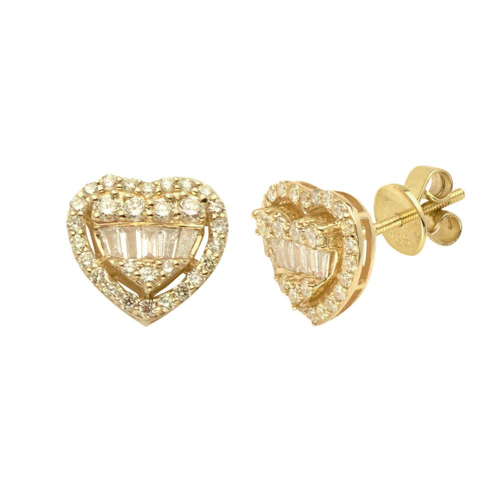 14KY 0.90CTW BAGUETTE DIAMOND 3D HEART EARRINGS - Norma's Jewelry