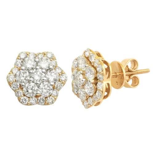 14KY 2.00CTW DIAMOND FLOWER EARRINGS WITH SINGLE - Norma's Jewelry