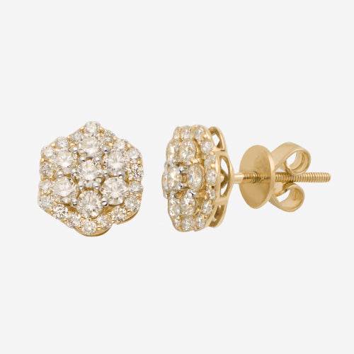 14KY 1.25CTW DIAMOND FLOWER EARRINGS WITH SINGLE - Norma's Jewelry