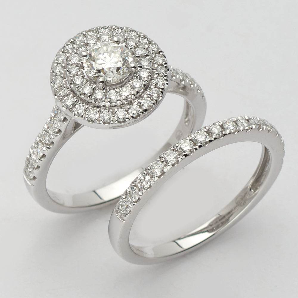 14KW 1.32CTW DIAMOND BRIDAL SET -DOUBLE RD HALO - Norma's Jewelry