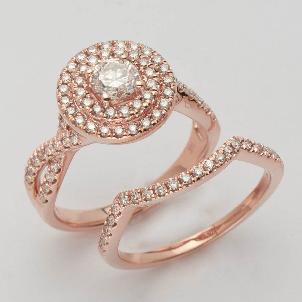 14KR 1.18CTW DIAMOND BRIDAL SET -DOUBLE RD HALO - Norma's Jewelry