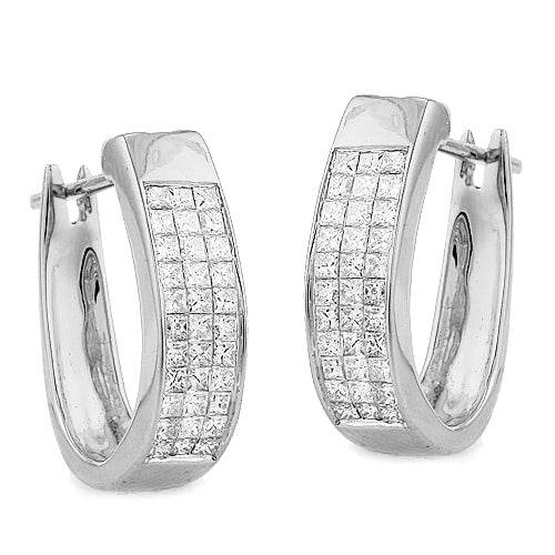 14KW 1.00CTW DIAMOND HOOPS [THREE ROW PRINCESS] - Norma's Jewelry