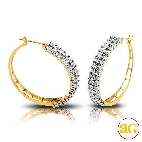 10KY 0.33CTW ILLUSION SET DIAMOND TWO ROW HOOP EAR - Norma's Jewelry