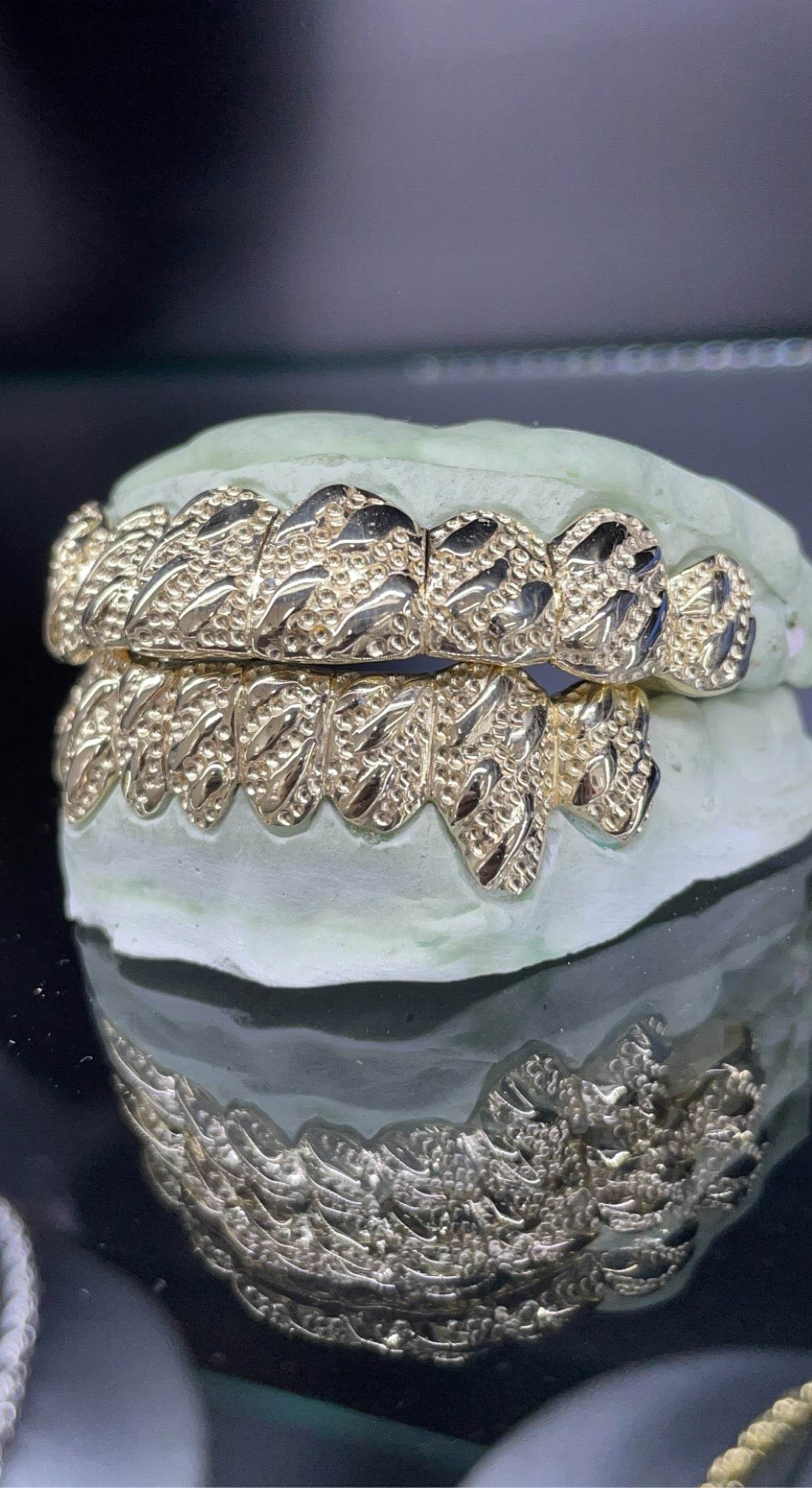 16 Teeth Gold Grillz - 8 Tops/Bottoms (Camo Nugget) - Norma's Jewelry