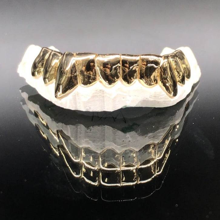 10 Teeth Gold Grillz - 10 Tops or Bottoms (High Polish w/ Deep Cuts) - Norma's Jewelry