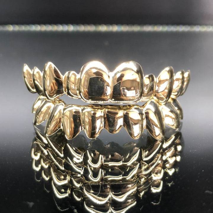 20 Teeth Gold Grillz - 10 Tops/Bottoms (High Polish or Satin Finish) - Norma's Jewelry