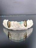 2 Teeth Gold Grillz - 2 Bottom Fangs w/ Back Bridge - Norma's Jewelry