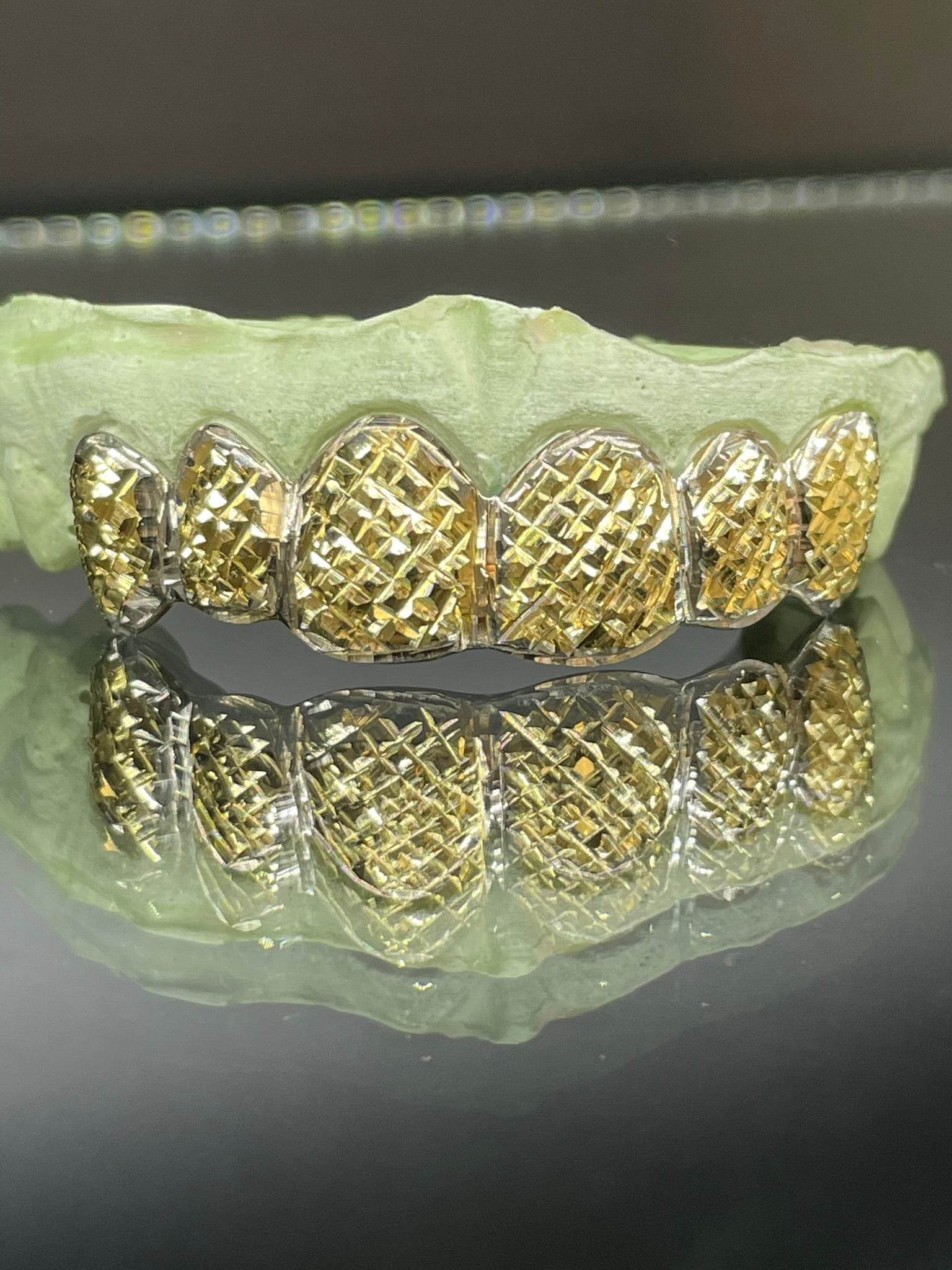 6 Teeth Gold Grillz - 6 Tops or Bottoms (Trillion Diamond Cuts) - Norma's Jewelry