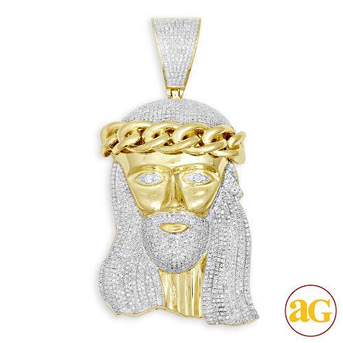 10KY 2.30CTW DIAMOND JESUS PENDANT W / MIAMI CUBAN - Norma's Jewelry