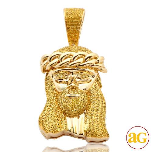 10KY 1.10CTW YELLOW DIAMOND MIAMI CUBAN JESUS PEND - Norma's Jewelry