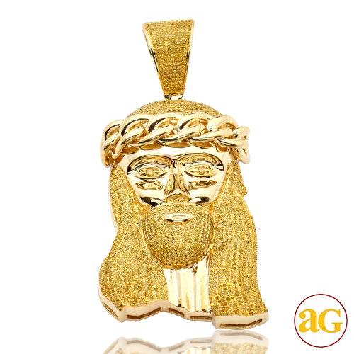 10KY 2.25CTW YELLOW DIAMOND MIAMI CUBAN JESUS PEND - Norma's Jewelry