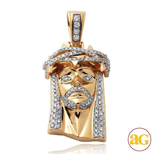 14KY 1.60CTW DIAMOND JESUS PENDANT - BRAIDED CROWN - Norma's Jewelry