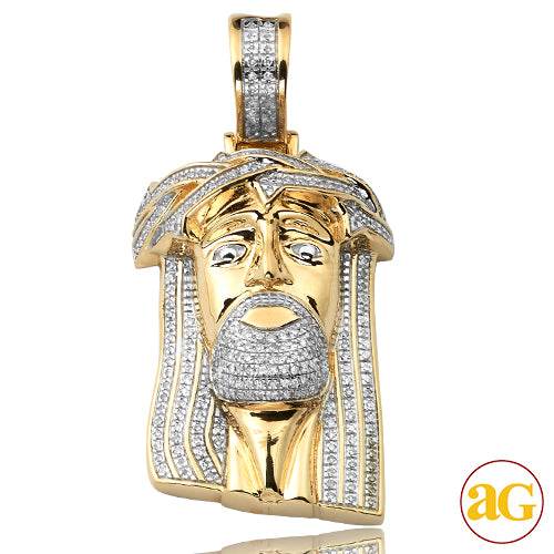 10KY 0.65CTW DIAMOND JESUS PENDANT WITH CROWN - Norma's Jewelry