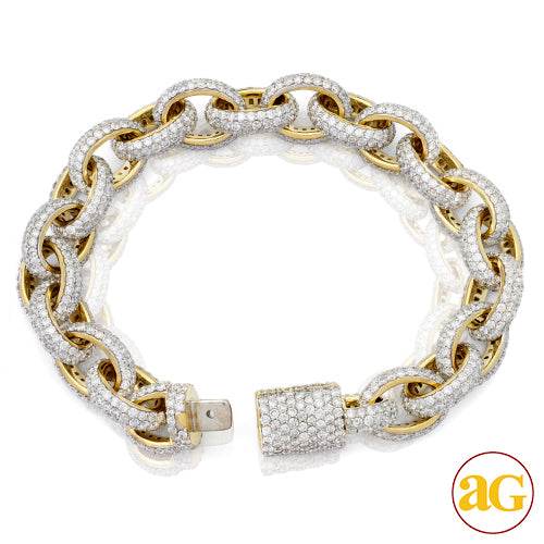 10KY 29.16CTW DIAMOND ROLO LINK MENS BRACELET - 8"