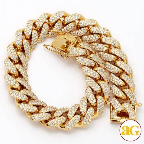 14KY 7.57CTW DIAMOND SOLID MIAMI CUBAN BRACELET - - Norma's Jewelry