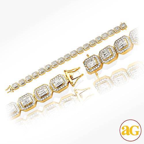 14KW 8.50CTW BAGUETTE DIAMOND MENS BRACELET - 8.5"