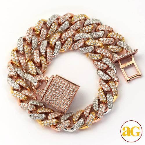 10KR+W+Y 7.11CTW DIAMOND MIAMI CUBAN BRACELET - 14 - Norma's Jewelry