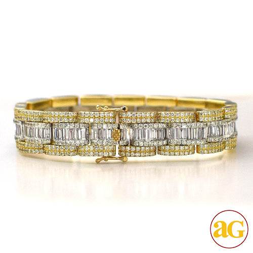 14KYW 16.00 CTW BAGUETTE DIAMOND MENS BRACELET - Norma's Jewelry
