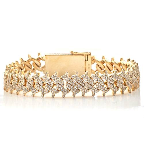 10KY 12.50CTW DIAMOND SPIKE MIAMI CUBAN BRACELET - Norma's Jewelry