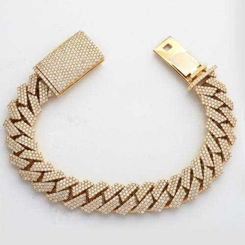 10KY 13.15CTW DIAMOND RECTANGULAR CUBAN BRACELET - - Norma's Jewelry