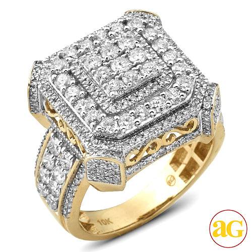 14KY 3.25CTW DIAMOND SQUARE HEAD 3-D MENS RING - Norma's Jewelry